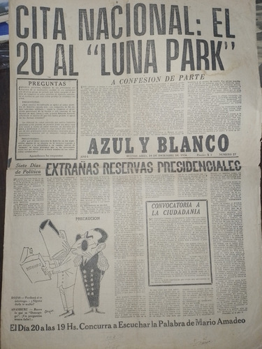 Diario De Bs As. Azul Y Blanco * Nº 27 - Del Año  1956