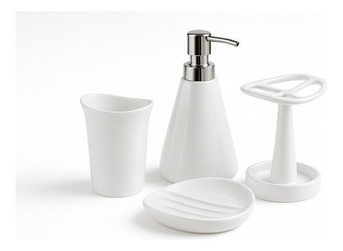 Juego De Baño Kit Accesorios Blanco Brilloso 4 Piezas