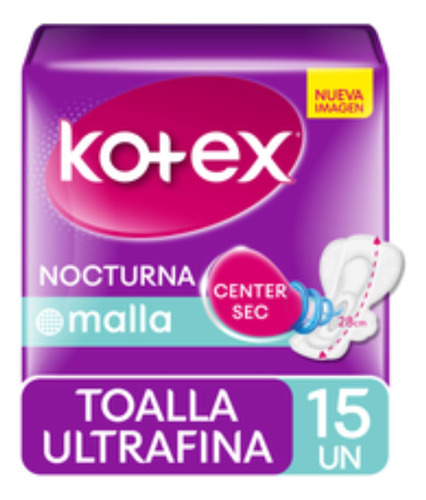 Toalla Femenina Kotex Noct Ultrafina Malla C/a  - 15 Uds.