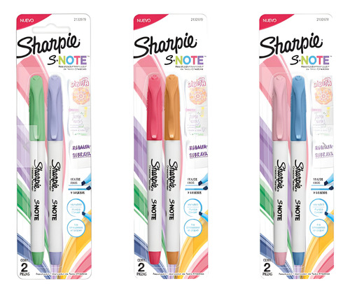 Sharpie S Note Resaltador Destacadores Colores Pasteles 2 U.