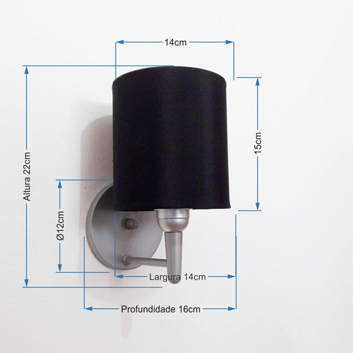 Kit/2 Arandela Cilindrica Md-2009 Base Cinza Cupula Preto 127/220V