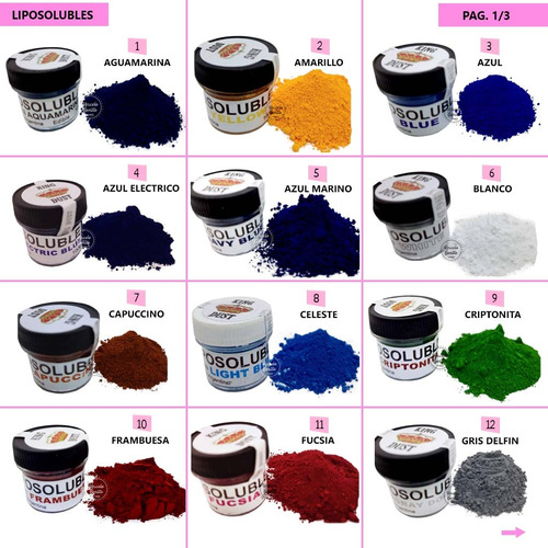 Combo Colorantes Liposolubles En Polvo X15 Colores King Dust