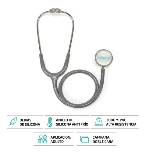 Imagen 4 de 9 de Estetoscopio Femmto Profesional Doble Campana Adulto Color Gris