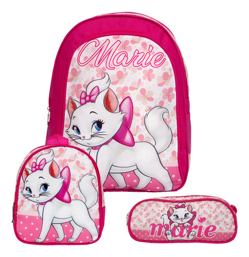 Kit Mochila Infantil Feminina Gatinha Marie Rosa Toys 2u