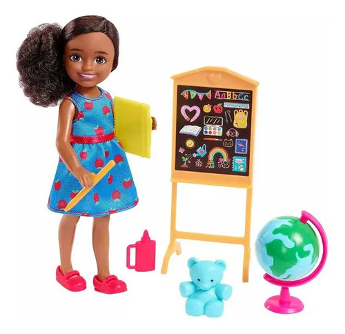 Boneca Barbie Chelsea Professora Negra Com Acessórios Globo