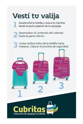 Imagen 3 de 7 de Fundas Cubre Valijas Cubritas Viajero Con Seguro Chicas
