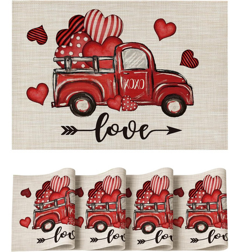 Set De 4 Individuales De Vinilo Para Camión De Corazones En