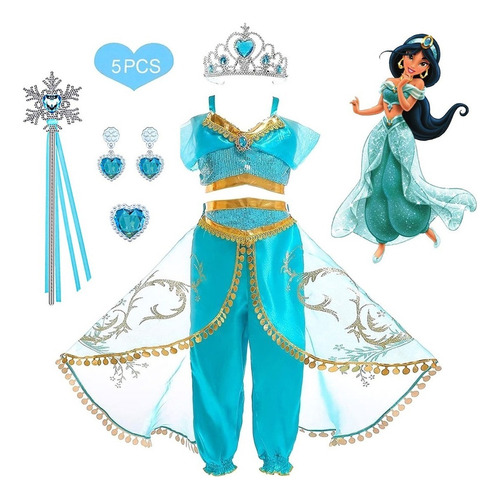 Vestido De Princesa Jazmín Con Accesorios Para Cosplay Niñas