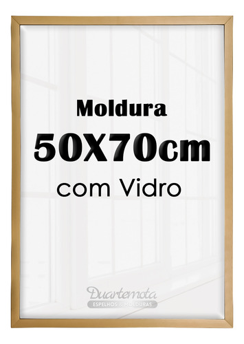 Moldura madeira 50x70 Com Vidro Para Poster Quadro Decorativo Retrato Cor Dourada