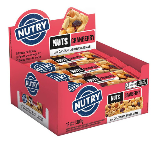 Barra De Nuts Nutry Sabor Cramberry 12 Un Caixa 300g