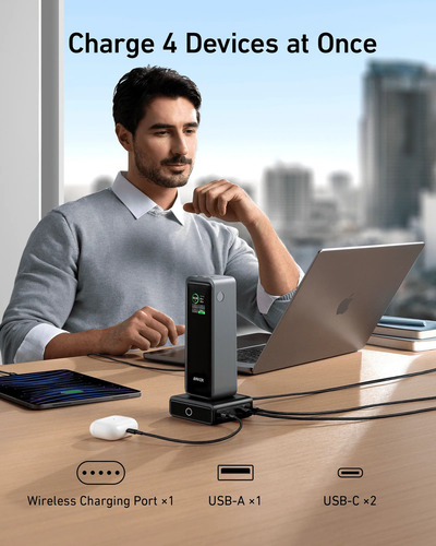 Anker Base De Carga Rapída Para Prime 100w 4 Puertos Cargado Color Negro