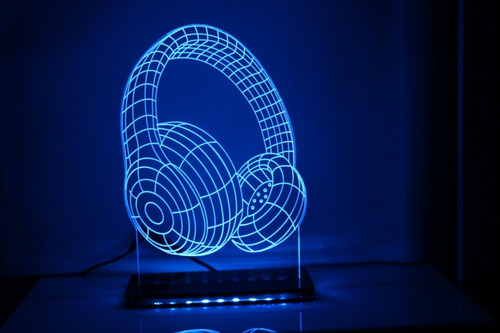 Imagem 3 de 9 de Luminária Led 3d - Fone De Ouvidos - Abajur Decorativo