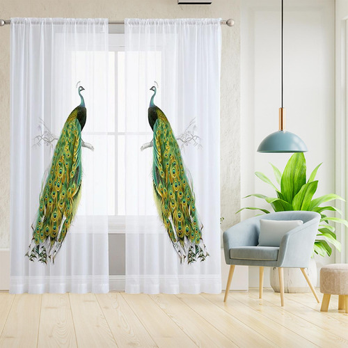 2 Piezas De Cortinas Transparentes De Tul Azul 132cmx160cm