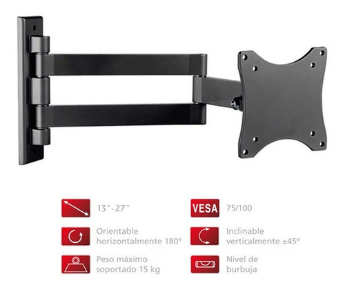 Soporte Orientable P/tv Plana 13 A 27 PuLG Fonestar Stv-648n Color Negro