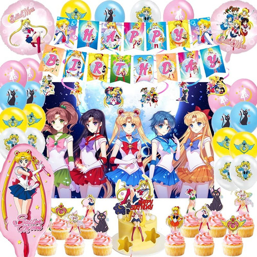 Set Decoración Globos Sailor Moon + Telón Cumpleaños