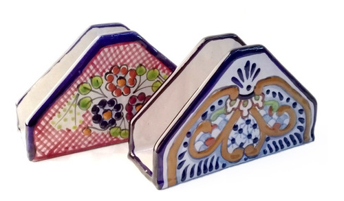 2 Servilleteros De Talavera Poblana Barroca 10x18cm Opcional