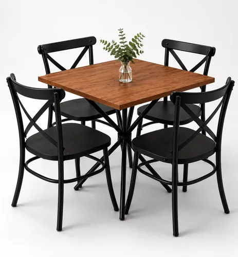Kit Mesa De Cozinha Capri Aço 4 Cadeiras E Tampo MDF Tampo Amadeirado Preto