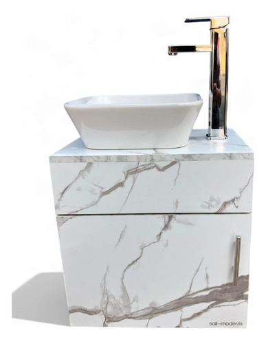 Kit Lavabo Con Gabinete Y Llave Mezcladora Con Desagüe Blanco Mate