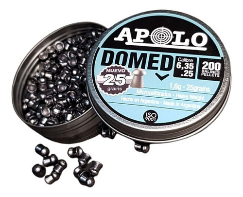 Balines Apolo Domed 6,35mm 1,6gr. 25 Grains Lata X 200u