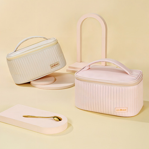 Neceser Organizador De Maquillaje Y Cosméticos Para Viaje Color Beige Diseño De La Tela Liso