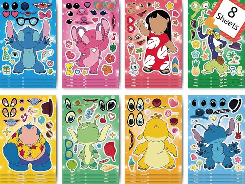 Set De 8 Hojas Con Stickers De Personajes De Stitch