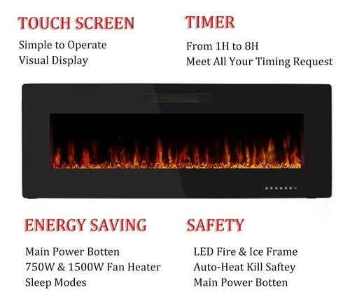 Chimenea Eléctrica Empotrable De Pared 36 PuLG. Calentador