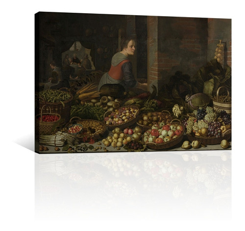 Cuadro Canvas Bodegon Con Frutas Y Verduras Con Cristo