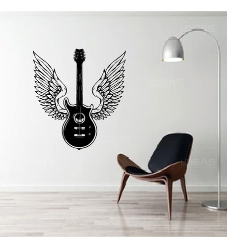 Vinilo Decorativo Guitarra Vintage Alas De Angel Rock  