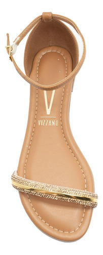 Rasteira Vizzano Tira Strass Feminina - Caramelo