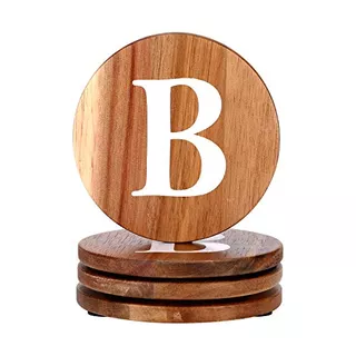 Wood Coasters Set, Natural Wooden Letters Coasters For ...