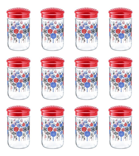 12 Frascos De Vidrio Brocal Rojo Decorado Con Tapa 600 Ml Color cristalino