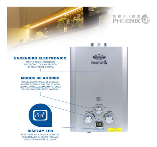Boiler De 1 Servicio 6l Por Minuto Gas Lp Series Phoenix