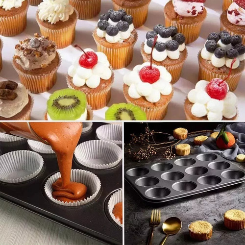 Molde Antiadherente 12 Cupcake + 12 Capacillos De Silicona Multicolor