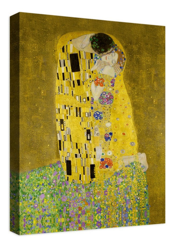 Cuadro Decorativo Canvas Coleccion Gustav Klimt 60x45 Color El Beso Armazón Natural