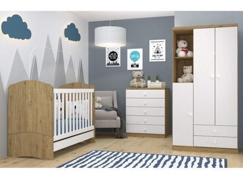 Quarto Infantil Com Guarda Roupa 3 Portas Cômoda E Hh