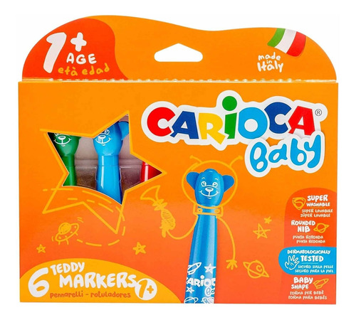 Plumones Carioca Teddy Baby Super Lavable (6 Colores)