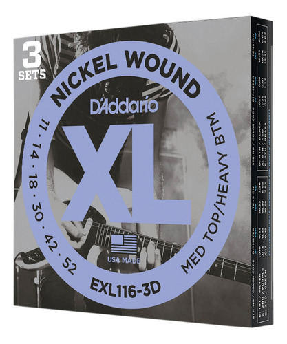 Encordadura Daddario Exl116-3d Pack 3 Guitarra Eléctrica