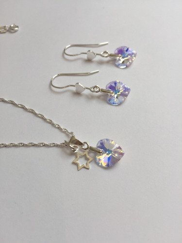 Joyas Cristal Swarovski Conjunto Corazón Ab Plata