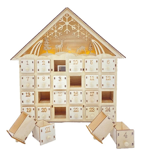 Cajón De Madera Para Calendario De Adviento Con Luces