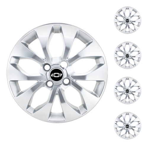 Juego De 4 Tazas Chevrolet Onix Lt Prisma 15 PuLG Logo Gris