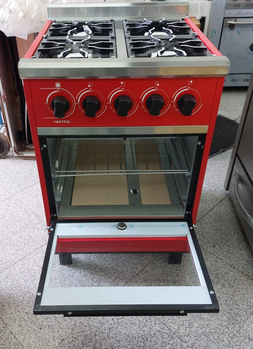 Cocina Industrial Hoffen 4 Hornallas 55 Cm Ancho Con Visor Rojo