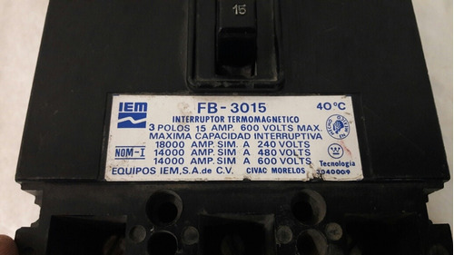 Interruptor Termomagnetico Iem Fb-3015