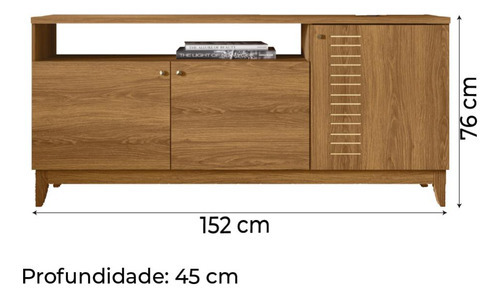 Aparador Buffet Positano 3 Portas 1,52 Madeirado Tauari