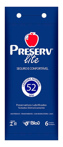 Preservativo Lubrificado Preserv Lite 6un Com 52mm