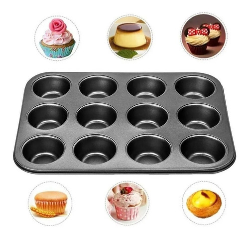 Bandeja Para Hornear Molde Antiadherente 12 Cupcakes Muffins