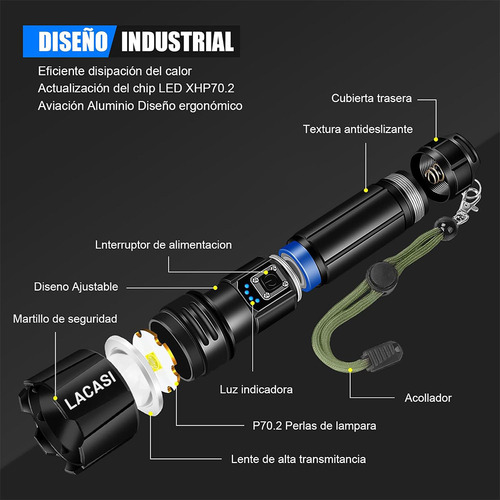 Xing Lanterna Tática Led Recarregável De 200000lm, Potente,