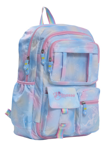 Mochila Porta Notebook Escolar Antirrobo Organizador Solapa Color Lila Diseño De La Tela Liso