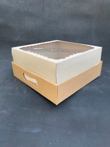 20 Bandejas Con Tapa Y Visor Para Desayuno Merienda Papa Marron 25x25x12