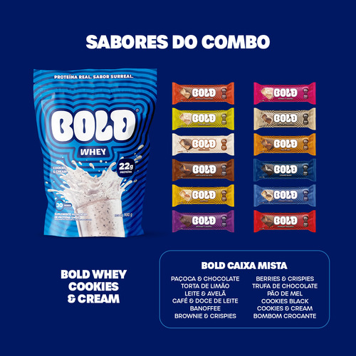Bold Whey Cookies E Cream 900g + Bold Caixa Mista (12 Unid.) Mista