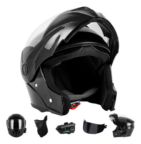 Casco Moto Abatible Fibra Carbon Deportivo Con Bluetooth Dot